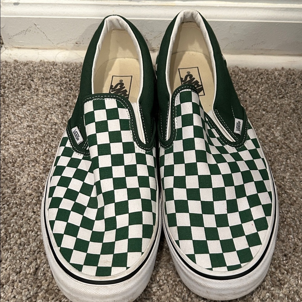 Men’s Sz 13 Vans Classic Slip-On Checkerboard Shoe in green - Picture 3 of 8